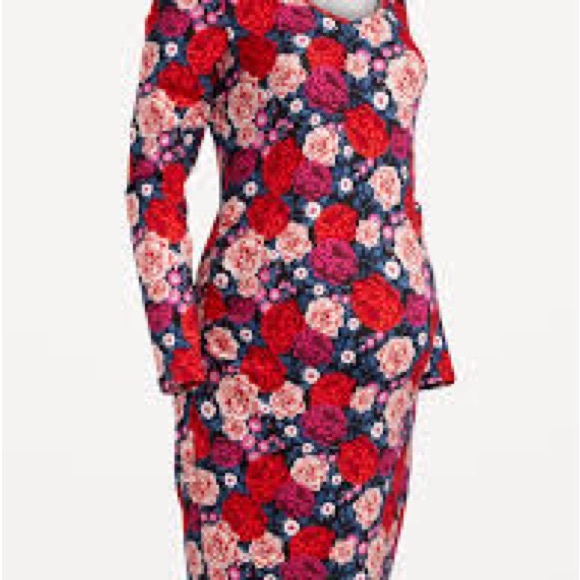 Old Navy Maternity Red Floral Cotton Bodycon Dress Large - Picture 3 of 9